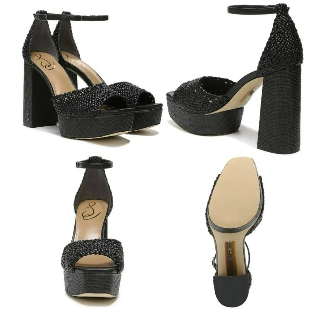 Sam Edelman Black Beaded Platform Block Heel Sandals Excellent condition